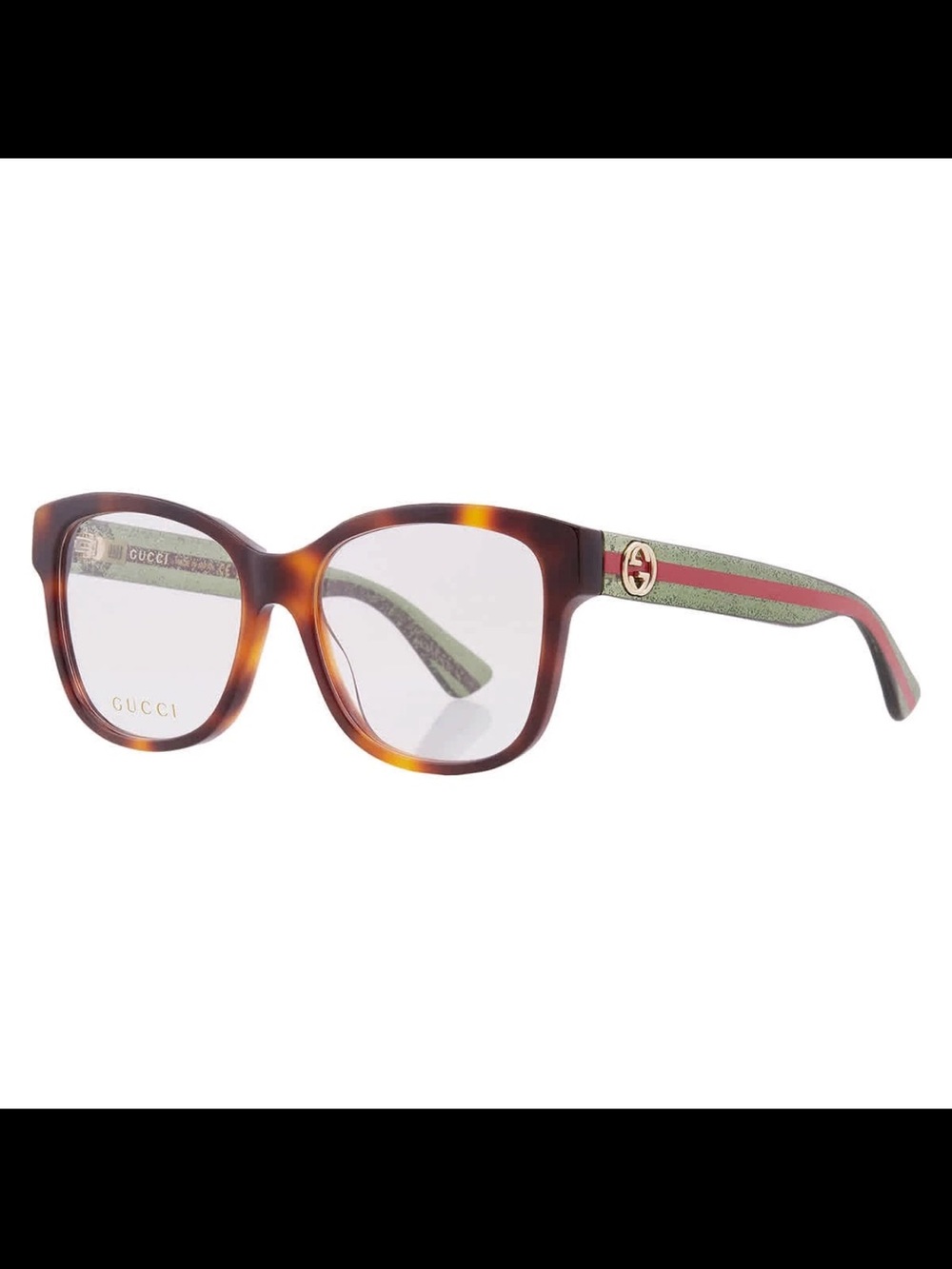 Gucci Tortoiseshell Frame Glasses with Green and Red Stripe Temples Gg0038oN - Picture 5 of 10